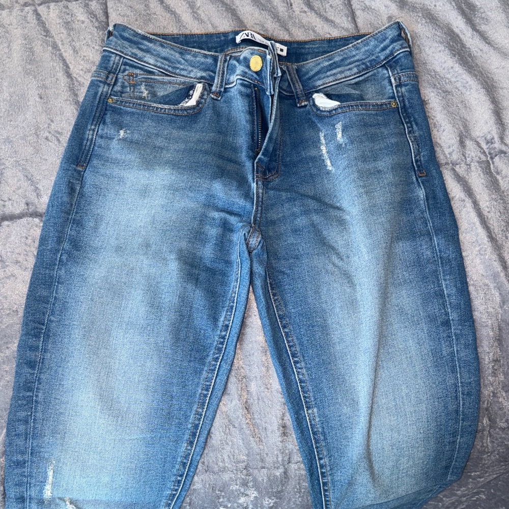 Zara Light Blue Ripped Denim Jeans